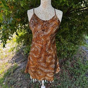 Vintage Cinema Etoile‎ Cheetah Animal Print Chemise Slip Dress Size M Leopard
